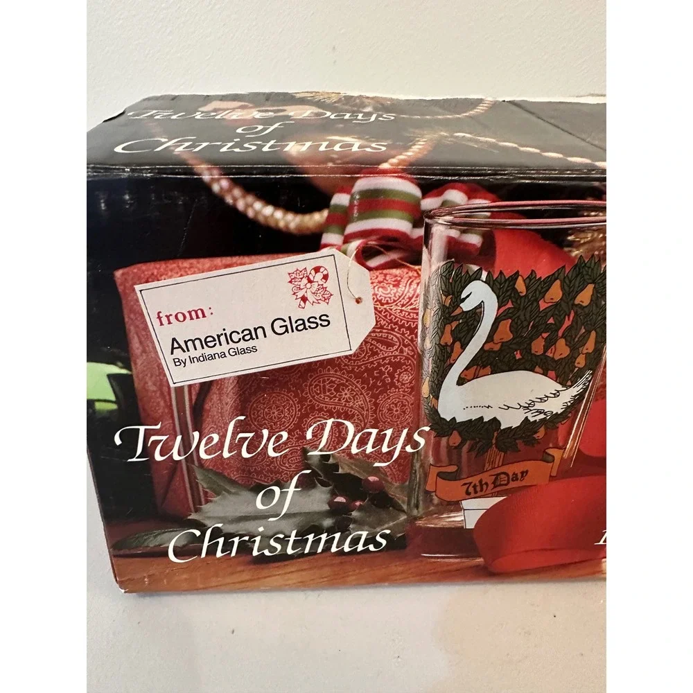 Vintage Indiana Glass CO The Twelve Days of Christmas Glasses Set W/Original Box